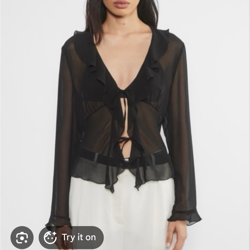Aritzia Wilfred Frenchy Black Ruffle Blouse